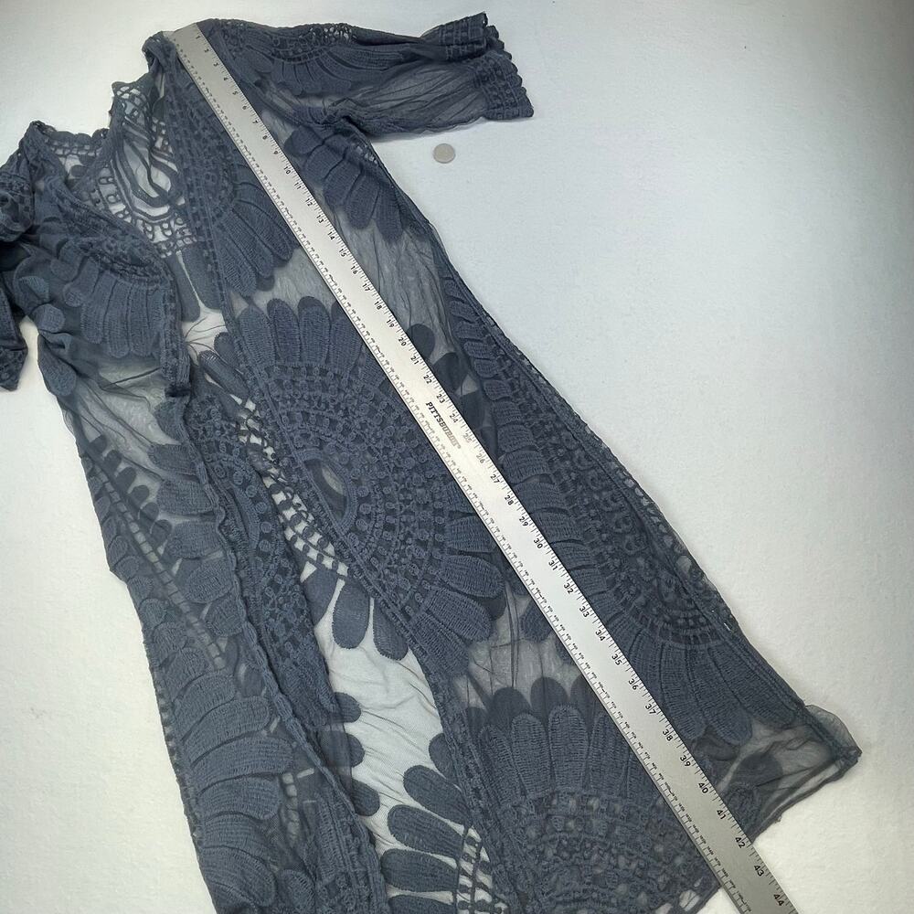 Rebellion Again Lace Kimono Gray Floral Embroidered Boho Size L Whimsical Fairy - Picture 5 of 8